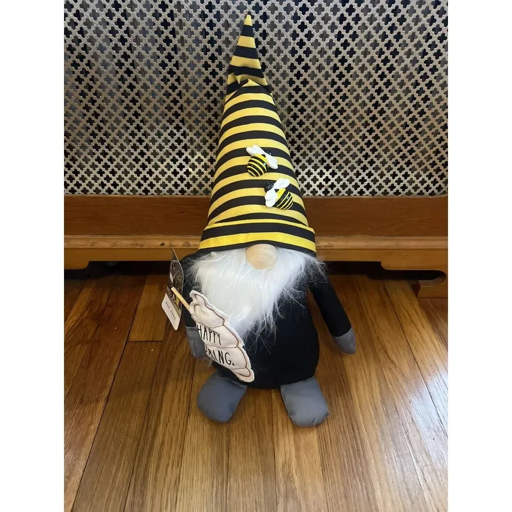 Rae Dunn‎ Gnome Happy Spring With Bees Bean Bag Plush Toy NWT Black Yellow